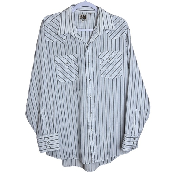 Ely cattleman mens xl stripe pearl snap white button front long sleeve shirt - Picture 1 of 10